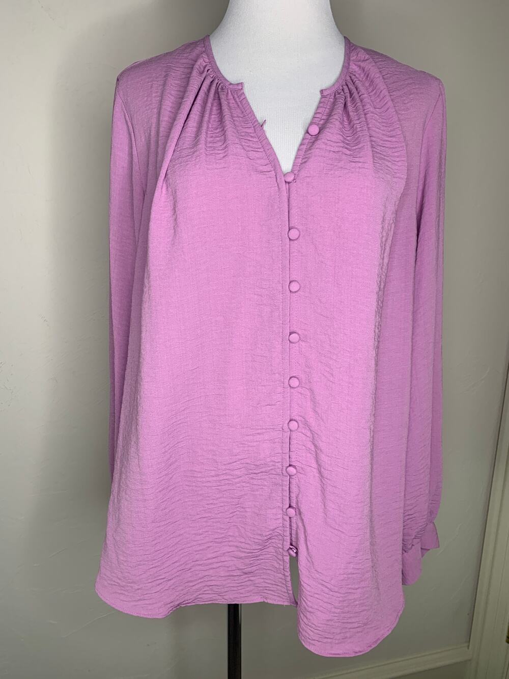 Nine West Peasant Blouse Tunic Balloon Sleeve Sz XL Preppy Boho Purple